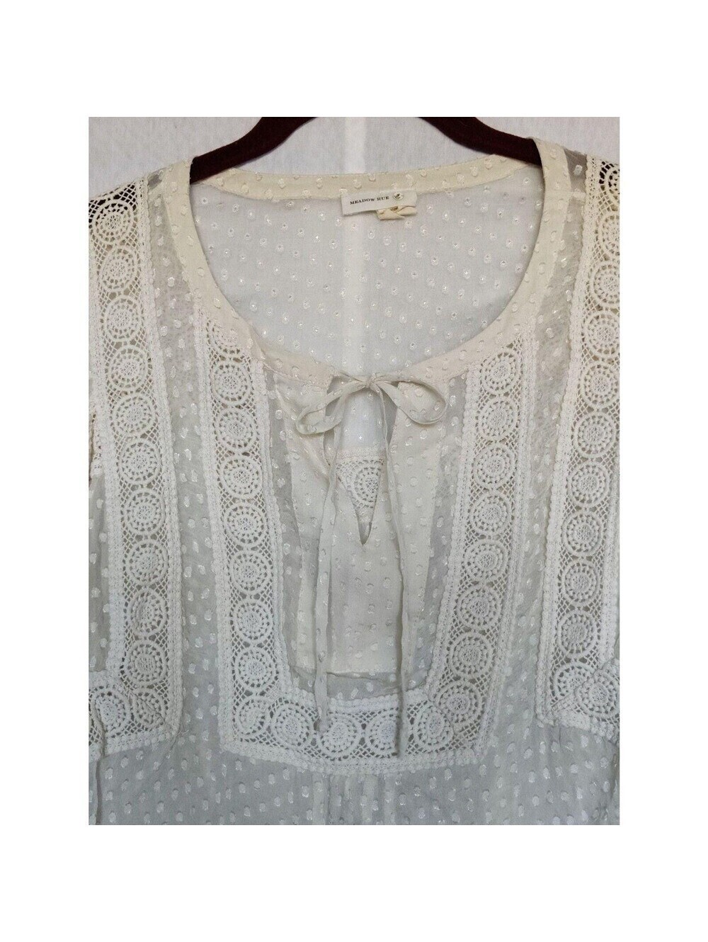 Anthropologie Meadow Rue Off White Mesh Lace Tunic Top Small Boho Swiss Dot